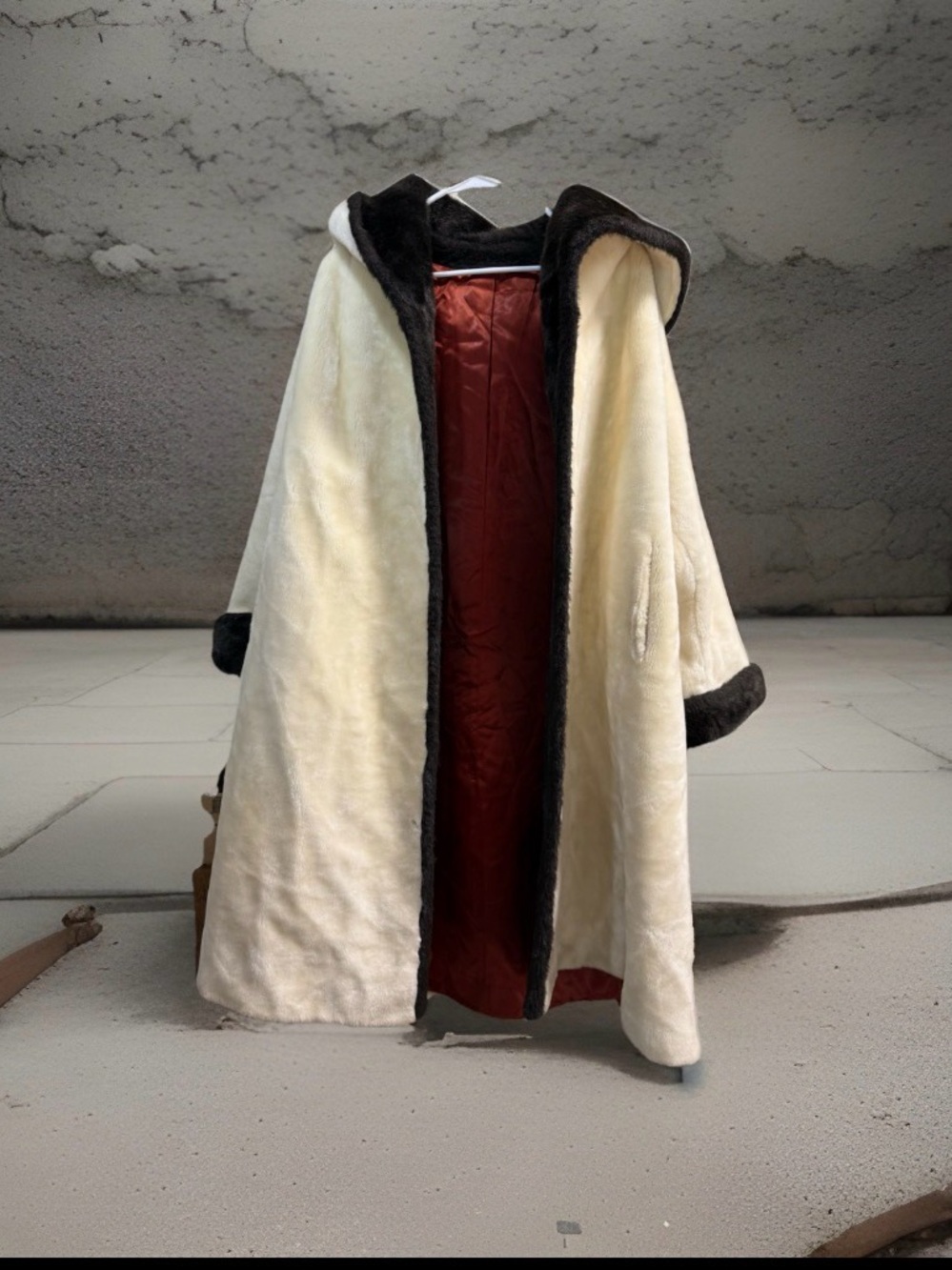 Vtg Ollegro Womens Size L- XL Faux Fur Black Ivory Swing Coat Union Made ELEGANT